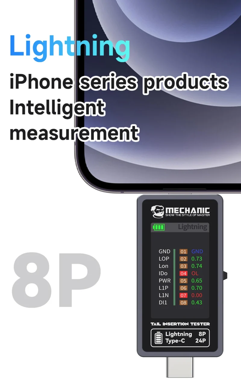 MECHANIC-T-824 (2) MECHANIC T-824 24P เครื่องทดสอบตูดชาร์จ Type-C to Lightning