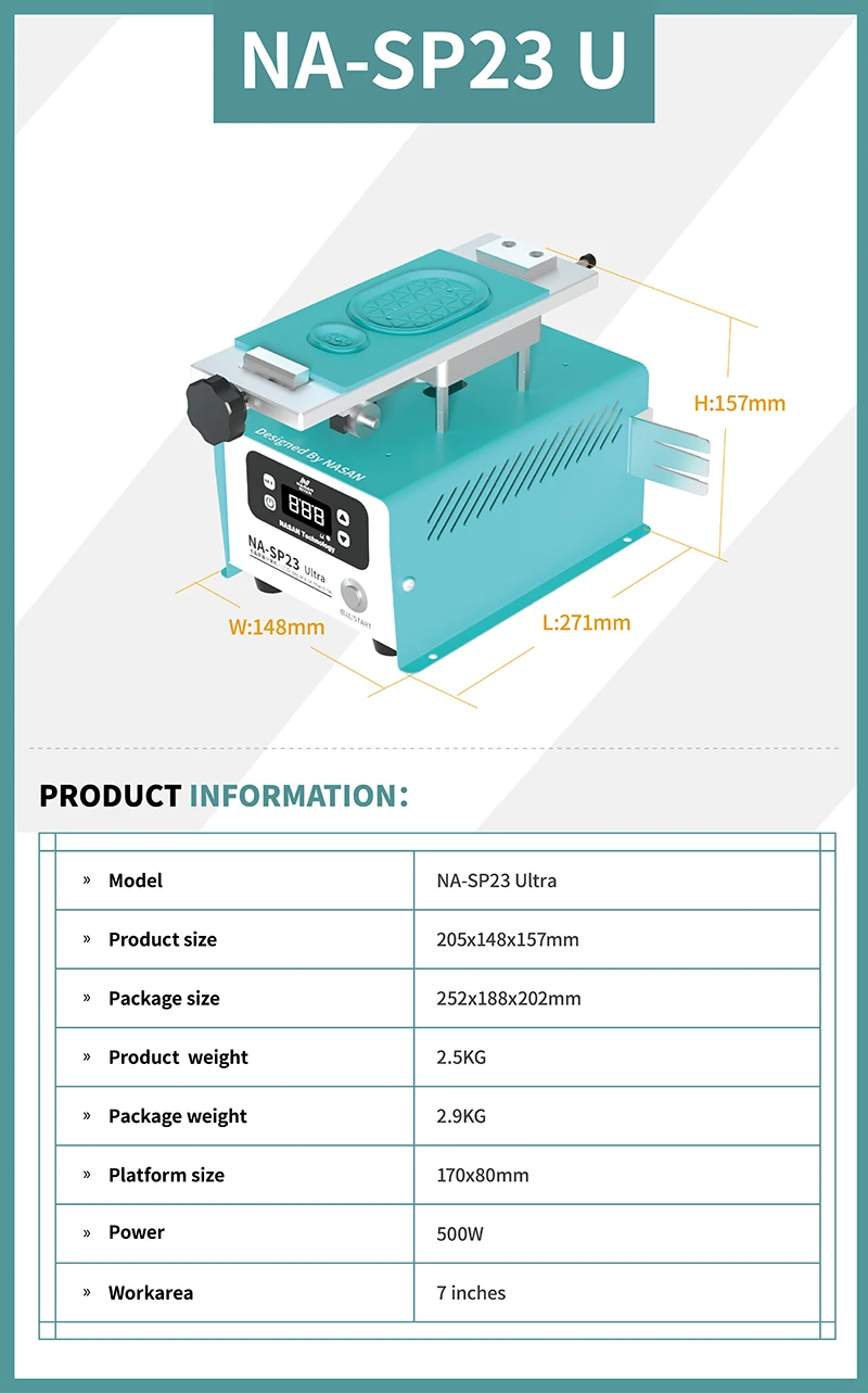 NASAN NA-SP23 Ultra1 (4) เครื่องทำความร้อนหน้าจอ LCD แบบหมุนขนาด 7 นิ้ว NASAN NA-SP23 Ultra