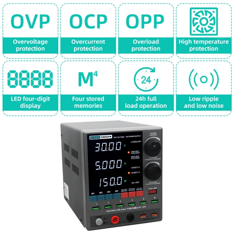 SUGON 3005PM  แหล่งจ่ายไฟ DC แบบดิจิตอลปรับได้ 30V 5A