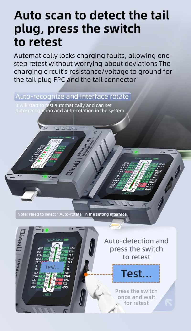 เครื่องทดสอบการวิเคราะห์ปลั๊กชาร์จ QIANLI IBRIDGE A3