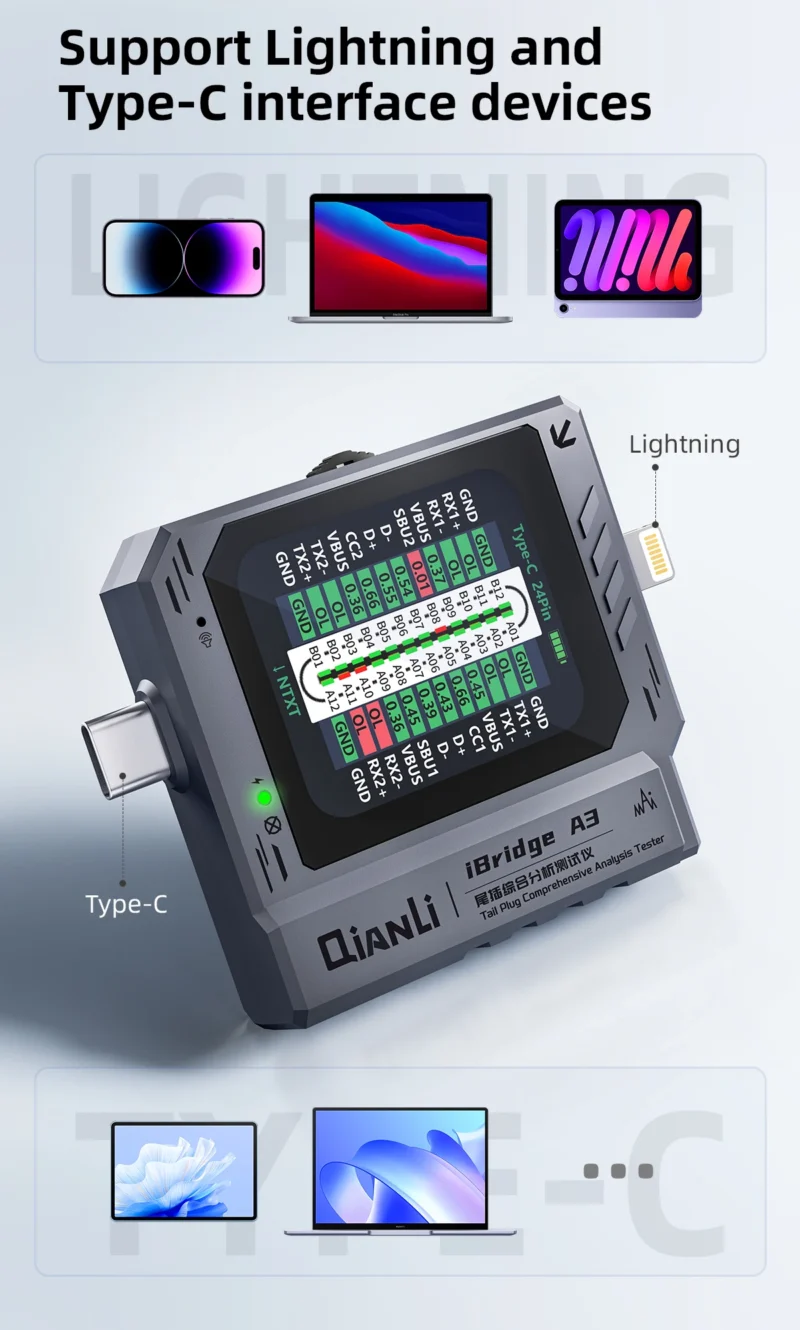 เครื่องทดสอบการวิเคราะห์ปลั๊กชาร์จ QIANLI IBRIDGE A3